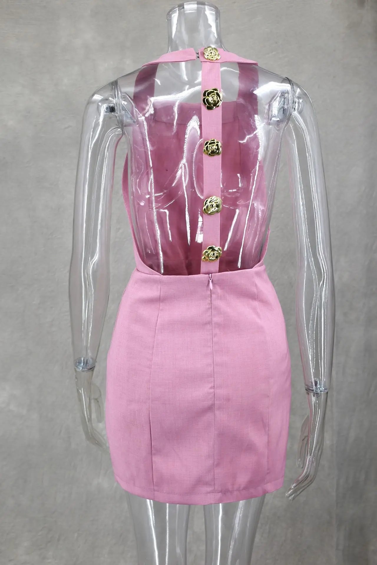 Mini robe d'été élégante, dos nu, col licou, ligne a, avec boutons fantaisie, pour femmes
