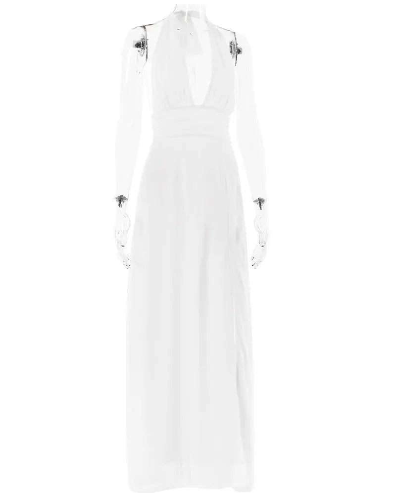 Cocktail Dresses- Women's Plunge Gown with High Slit in Chiffon - Wedding Guest Dress- - Chuzko Women Clothing