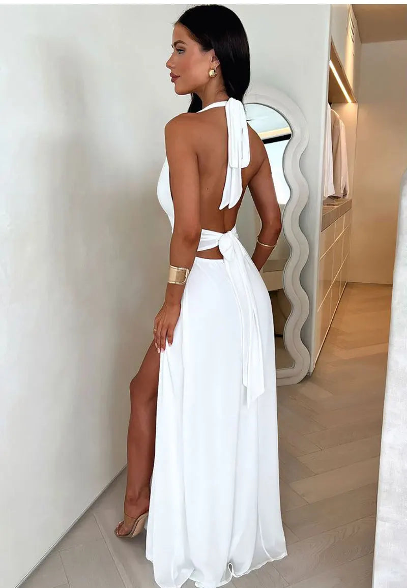 Cocktail Dresses- Women's Plunge Gown with High Slit in Chiffon - Wedding Guest Dress- - Chuzko Women Clothing