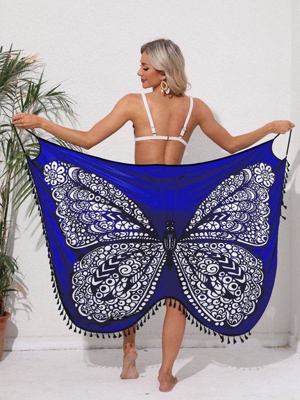 Cover Ups- Runway Butterfly Beach Convertible Cover-Up Dress for Women- Blue- Chuzko Women Clothing