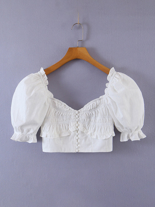 Romantic Feast Crop Blouse for Women with Puff Sleeves
