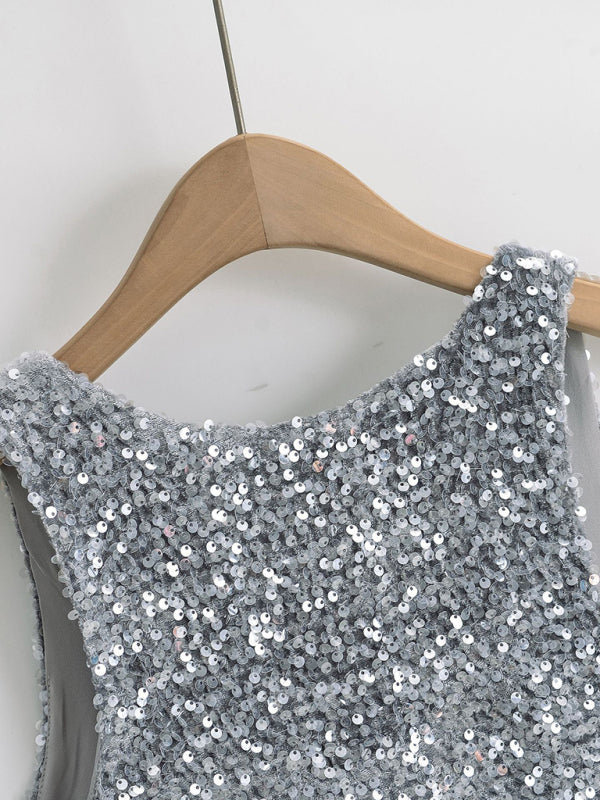 Crop Tops- Disco Sparkling Sequin Crop Top for Party Nights- - Chuzko Women Clothing