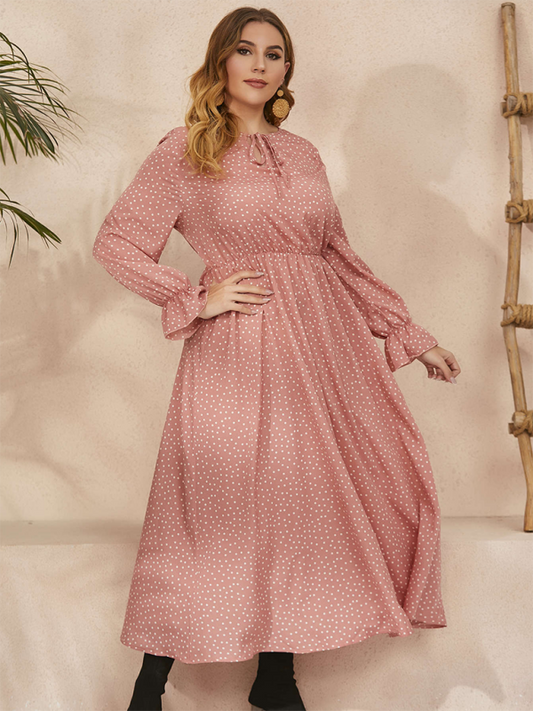 Curvy Dresses- Elegant Plus Size Midi Dress for Day to Night Glamour- Pink- Chuzko Women Clothing