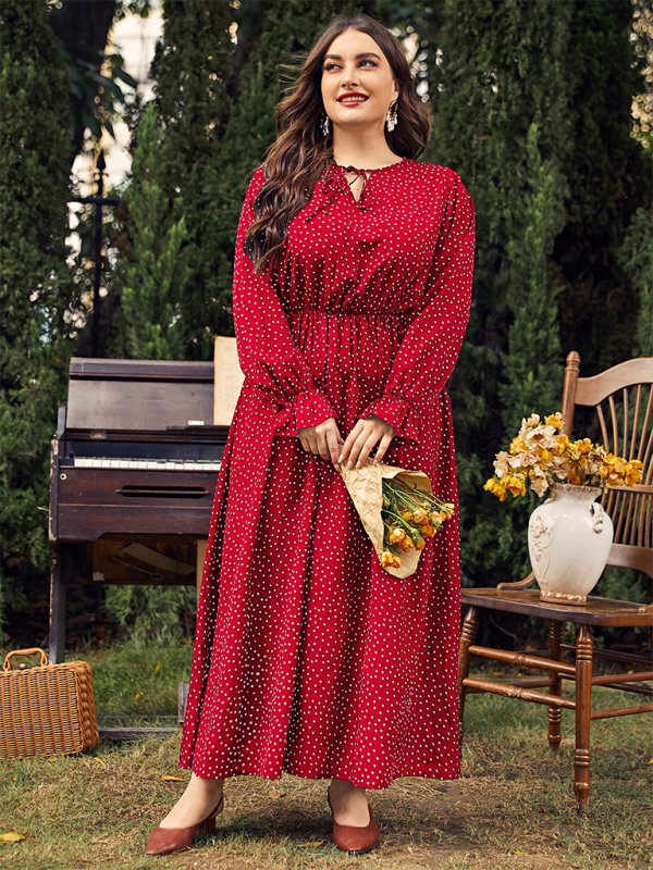 Curvy Dresses- Elegant Plus Size Midi Dress for Day to Night Glamour- Red- Chuzko Women Clothing