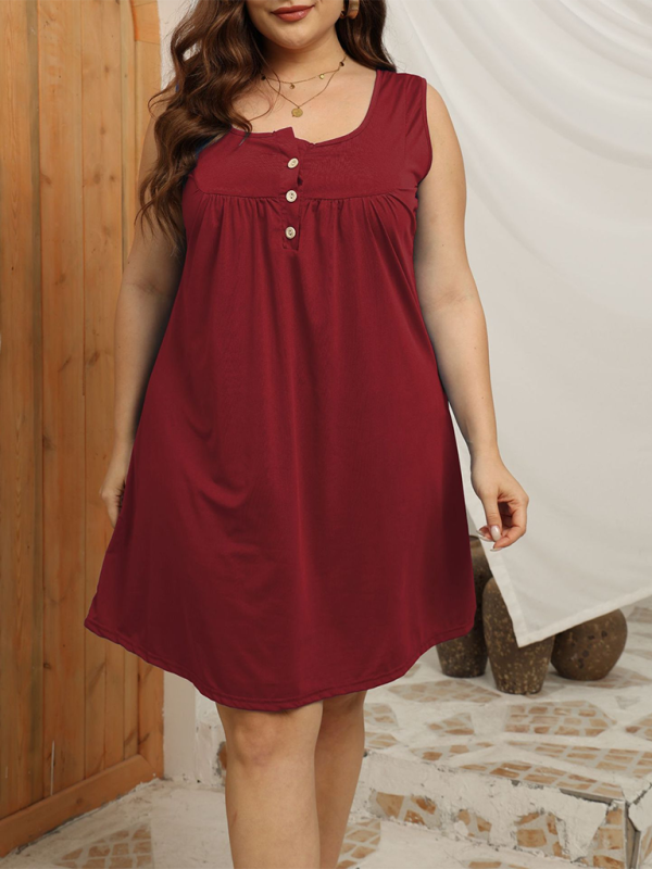 Curvy Dresses- Summer Knee-Length Tank Dress for Curvy Fashionistas- Wine Red- Chuzko Women Clothing