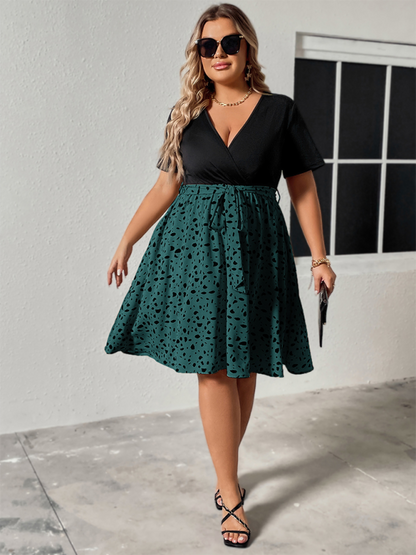 Curvy Dresses- Surplice Cinched Leopard Print Midi Dress for Special Events- - Chuzko Women Clothing