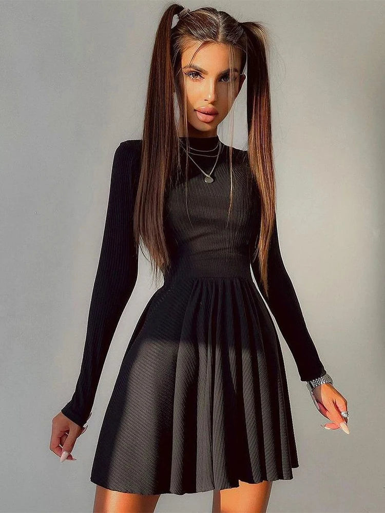 Cutout Fit & Flare Mini Dress with Long Sleeves