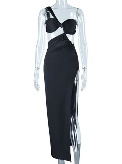 Cutout Dresses- One-Shoulder Peach Cutout Dress for VIP Events- - Chuzko Women Clothing