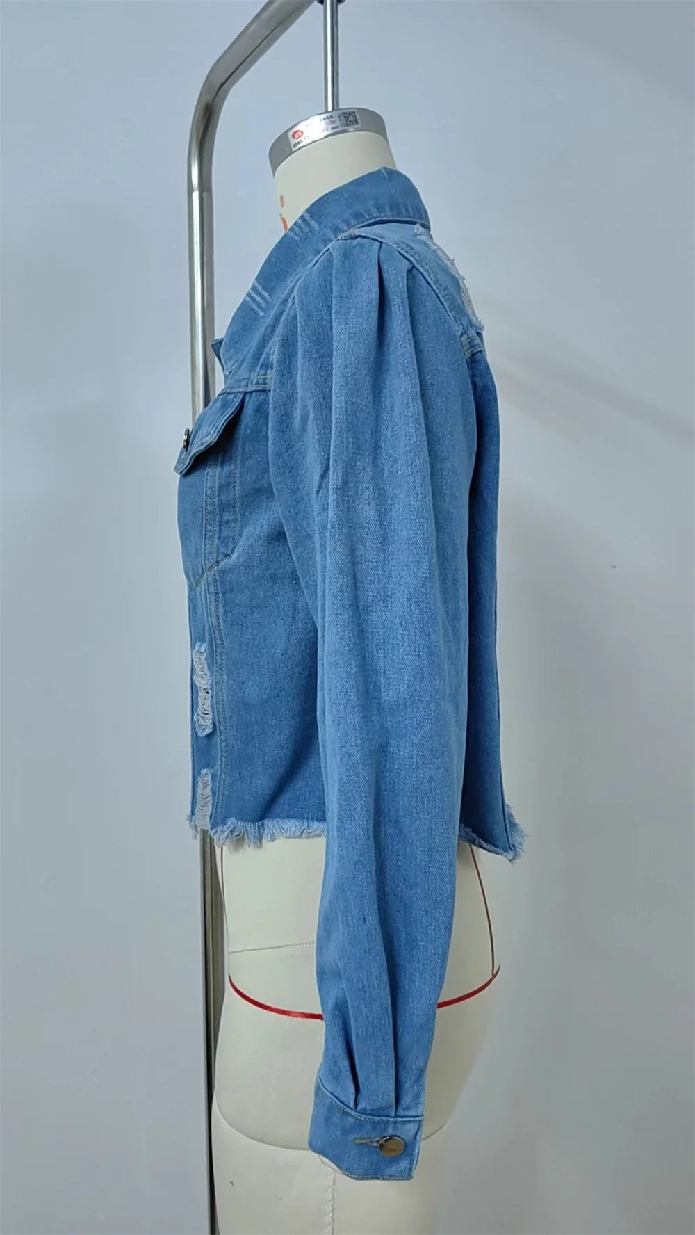 Denim Jackets- Women Light Wash Distressed Cropped Denim Jacket- - Chuzko Women Clothing