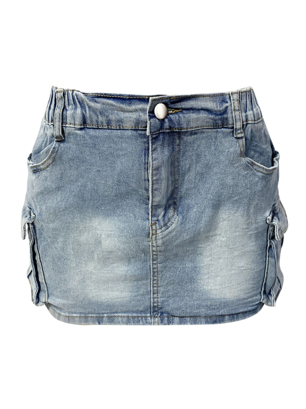 Denim Skirts- Edgy Mini Denim Skirt in Cargo Style- - Chuzko Women Clothing