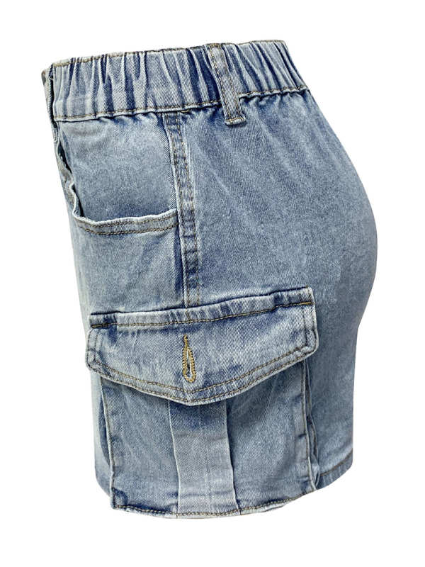 Denim Skirts- Edgy Mini Denim Skirt in Cargo Style- - Chuzko Women Clothing