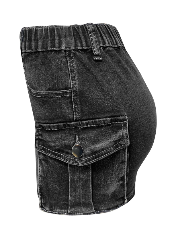 Denim Skirts- Edgy Mini Denim Skirt in Cargo Style- - Chuzko Women Clothing