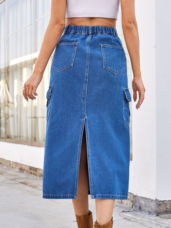 Functional Cargo Denim Mid-Calf Skirt