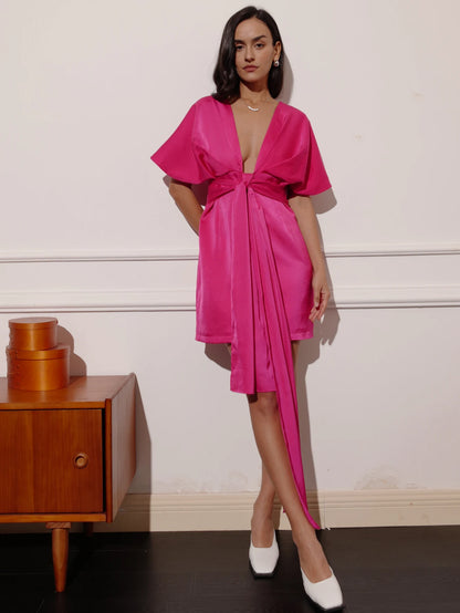 Elegant Dresses- Bowknot Elegant A-Line Mini Dress for Summer Cocktails- - Chuzko Women Clothing