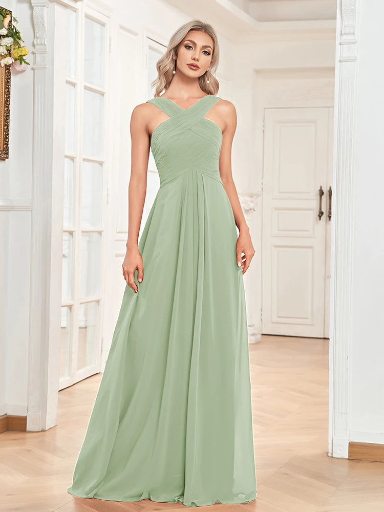 Elegant Dresses- Chiffon A-Line Dress for Gala & Wedding Seasons- Light Green- Chuzko Women Clothing