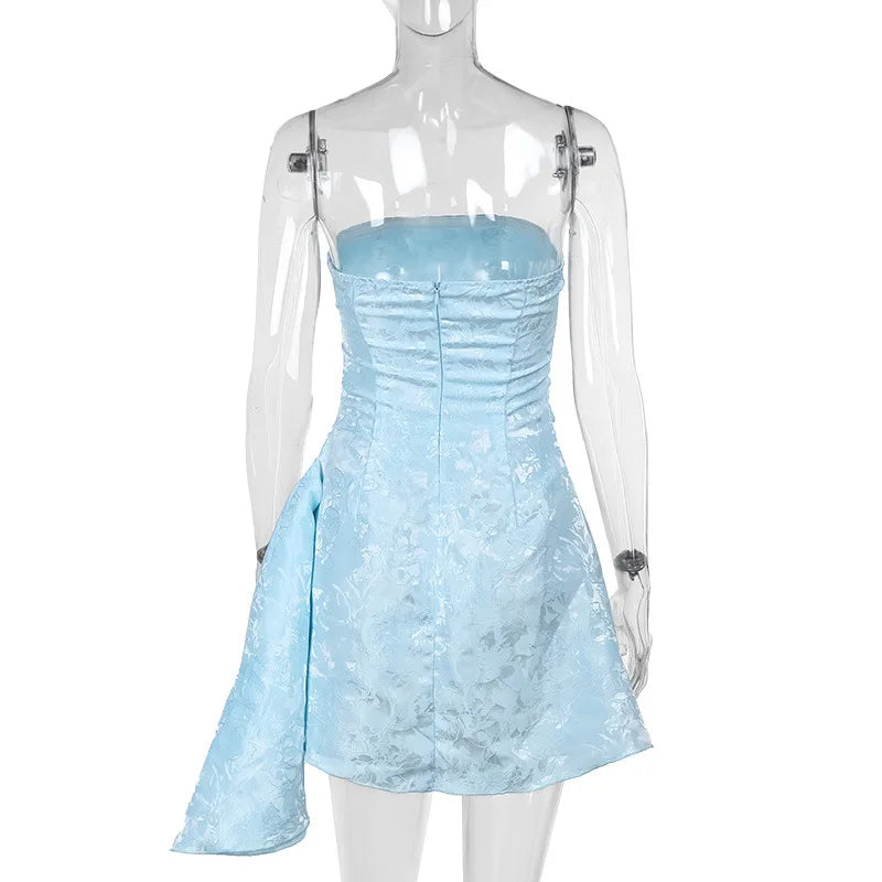 Elegant Dresses- Elegant Floral Jacquard Strapless Dress- - Chuzko Women Clothing