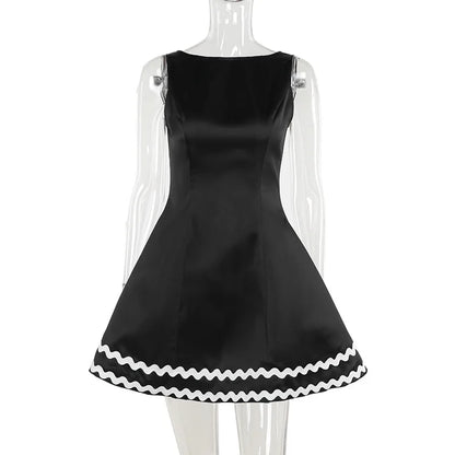 Elegant Dresses- Elegant Retro Flared Mini Dress for Cocktail Evenings- Black- Chuzko Women Clothing