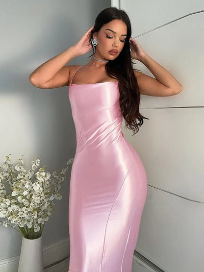 Elegant Dresses- Elegant Satin Evening Gown - Pink Maxi Dress for Prom Night- - Chuzko Women Clothing