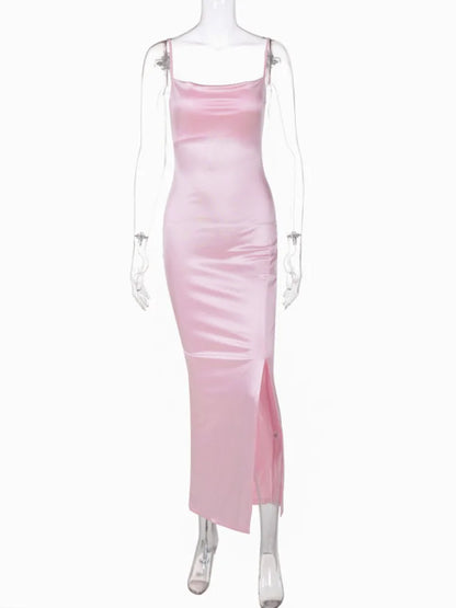 Elegant Dresses- Elegant Satin Evening Gown - Pink Maxi Dress for Prom Night- - Chuzko Women Clothing