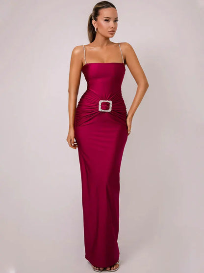 Elegant Dresses- Elegant Sheath Maxi Dress Gown for Award Ceremonies- Burgundy- Chuzko Women Clothing