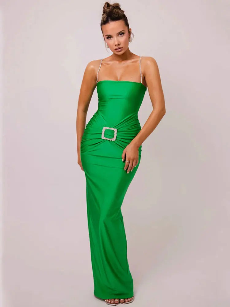 Elegant Dresses- Elegant Sheath Maxi Dress Gown for Award Ceremonies- Green- Chuzko Women Clothing