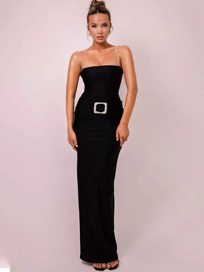Elegant Dresses- Elegant Sheath Maxi Dress Gown for Award Ceremonies- Black- Chuzko Women Clothing