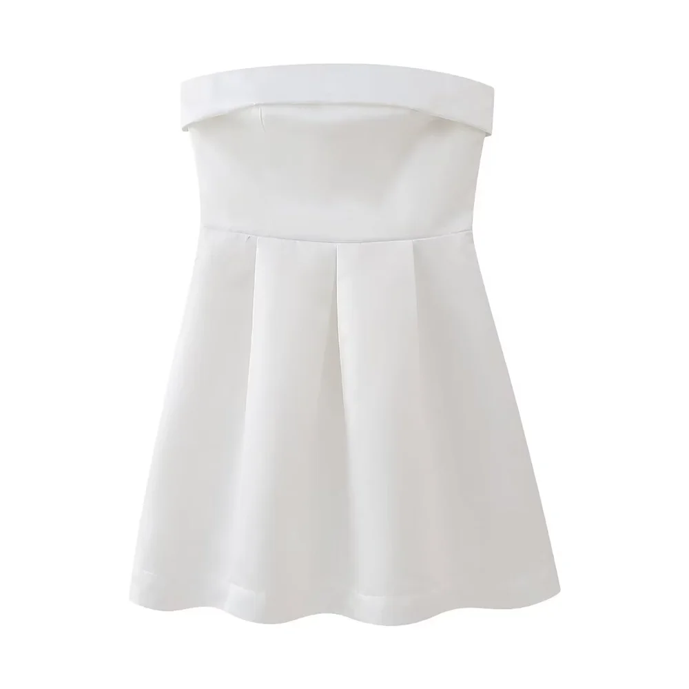Elegant Dresses- Elegant Strapless Fit & Flare Dress for Summer Events- WHITE- Chuzko Women Clothing