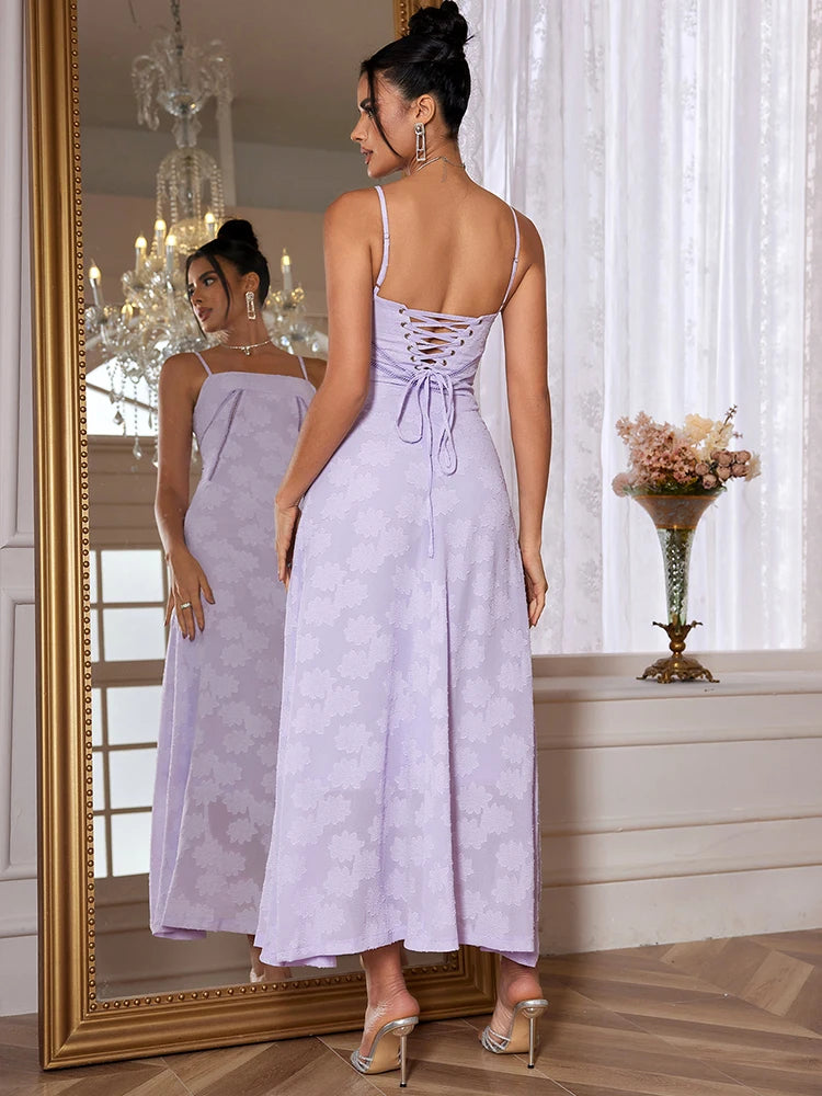 Elegant Wedding Guest Maxi Dress Floral Jacquard Summer Gown