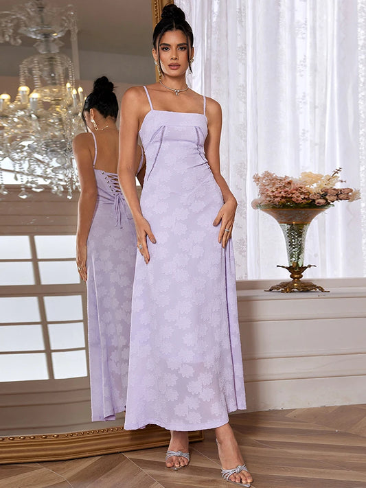 Elegantes Maxikleid für Hochzeitsgäste mit Blumenmuster und Jacquard-Sommerkleid
