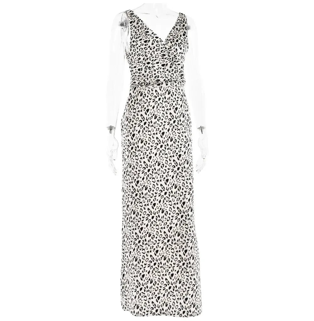Elegant Dresses- Leopard Luxe Women's Elegant Satin Gown Mermaid Maxi Dress- - Chuzko Women Clothing