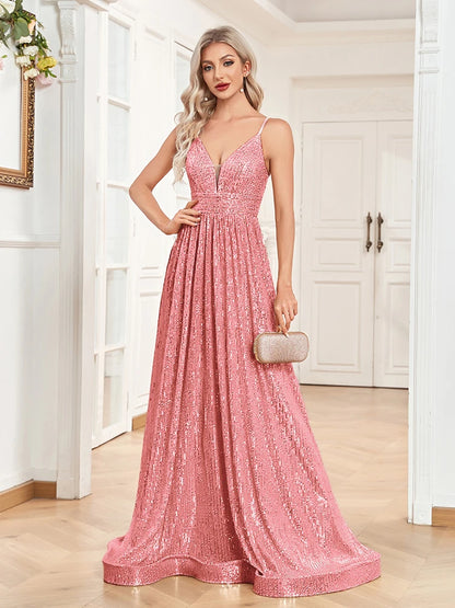 Elegant Dresses- Luxe Sequin Gown for High-End Events - Dress for Prom- Pink- Chuzko Women Clothing
