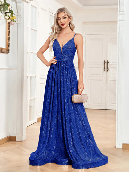 Elegant Dresses- Luxe Sequin Gown for High-End Events - Dress for Prom- Royal- Chuzko Women Clothing