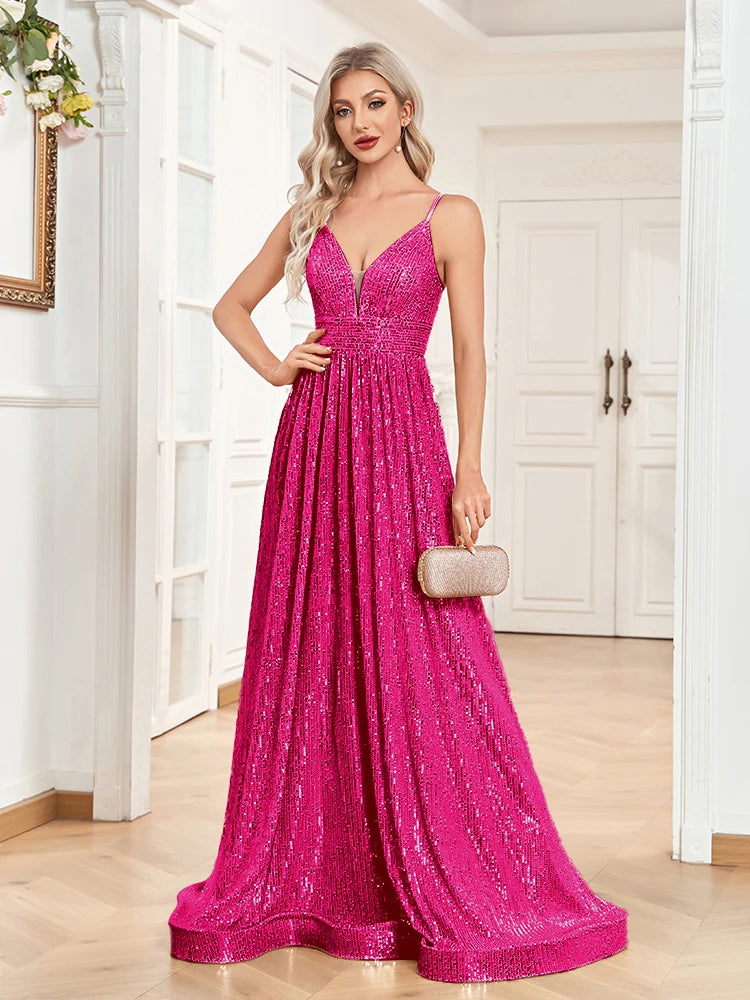 Elegant Dresses- Luxe Sequin Gown for High-End Events - Dress for Prom- Fushia- Chuzko Women Clothing