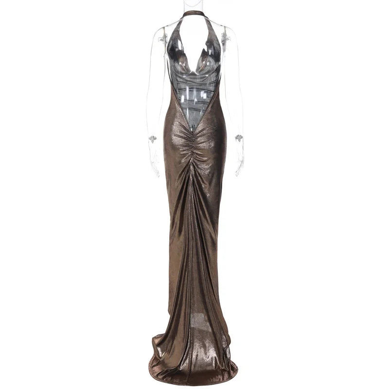 Elegant Dresses- Metallic Mermaid Gown for Formal Parties - Evening Dress- - Chuzko Women Clothing