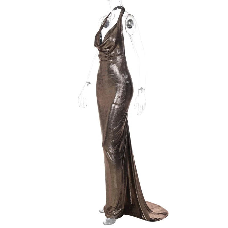 Elegant Dresses- Metallic Mermaid Gown for Formal Parties - Evening Dress- - Chuzko Women Clothing