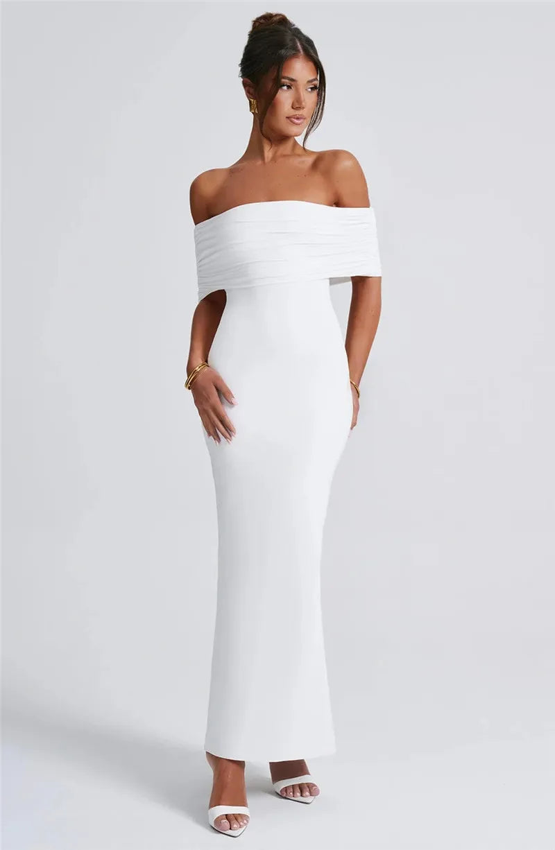 Elegant Dresses- Off-Shoulder Backless Gown - Mermaid Ruched Back Evening Dress- - Chuzko Women Clothing