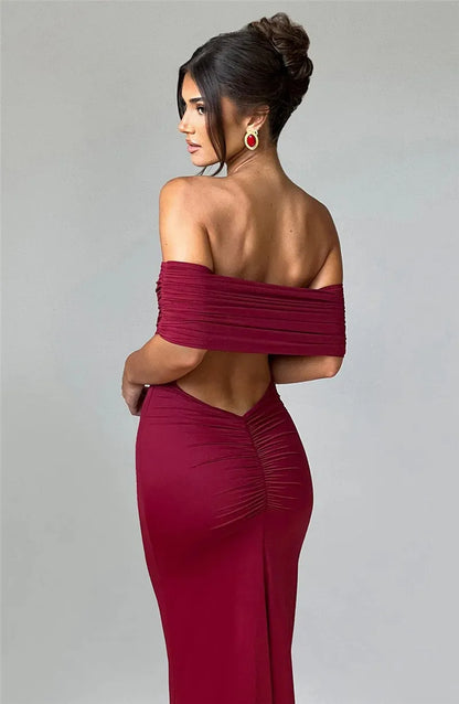 Elegant Dresses- Off-Shoulder Backless Gown - Mermaid Ruched Back Evening Dress- - Chuzko Women Clothing