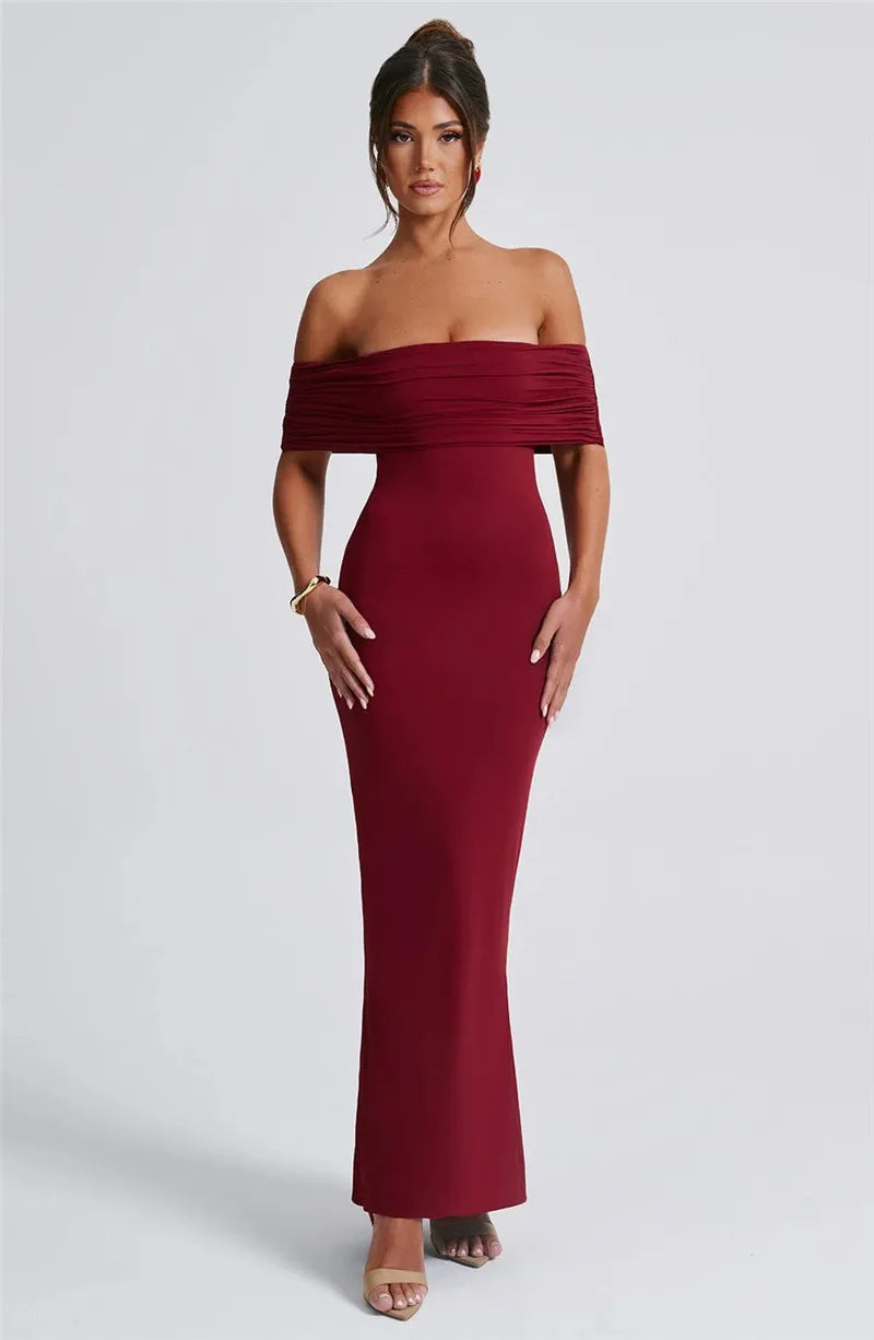 Elegant Dresses- Off-Shoulder Backless Gown - Mermaid Ruched Back Evening Dress- - Chuzko Women Clothing