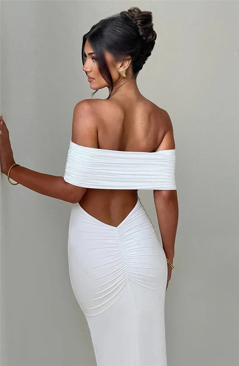 Elegant Dresses- Off-Shoulder Backless Gown - Mermaid Ruched Back Evening Dress- - Chuzko Women Clothing