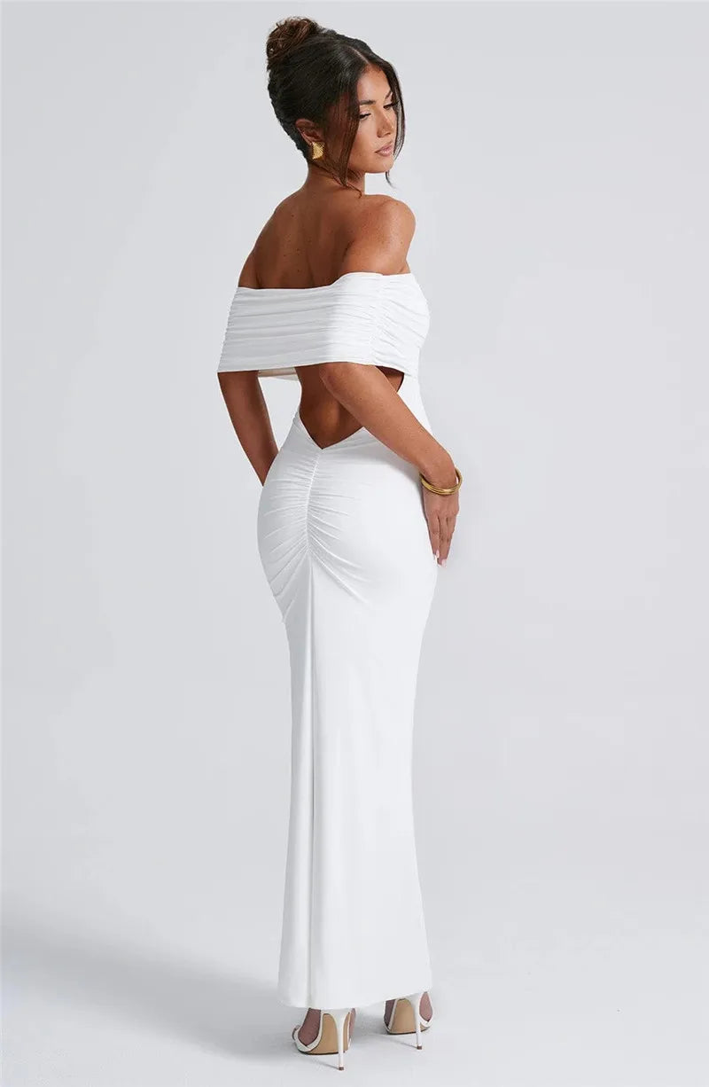 Elegant Dresses- Off-Shoulder Backless Gown - Mermaid Ruched Back Evening Dress- - Chuzko Women Clothing