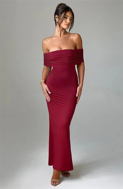 Elegant Dresses- Off-Shoulder Backless Gown - Mermaid Ruched Back Evening Dress- - Chuzko Women Clothing