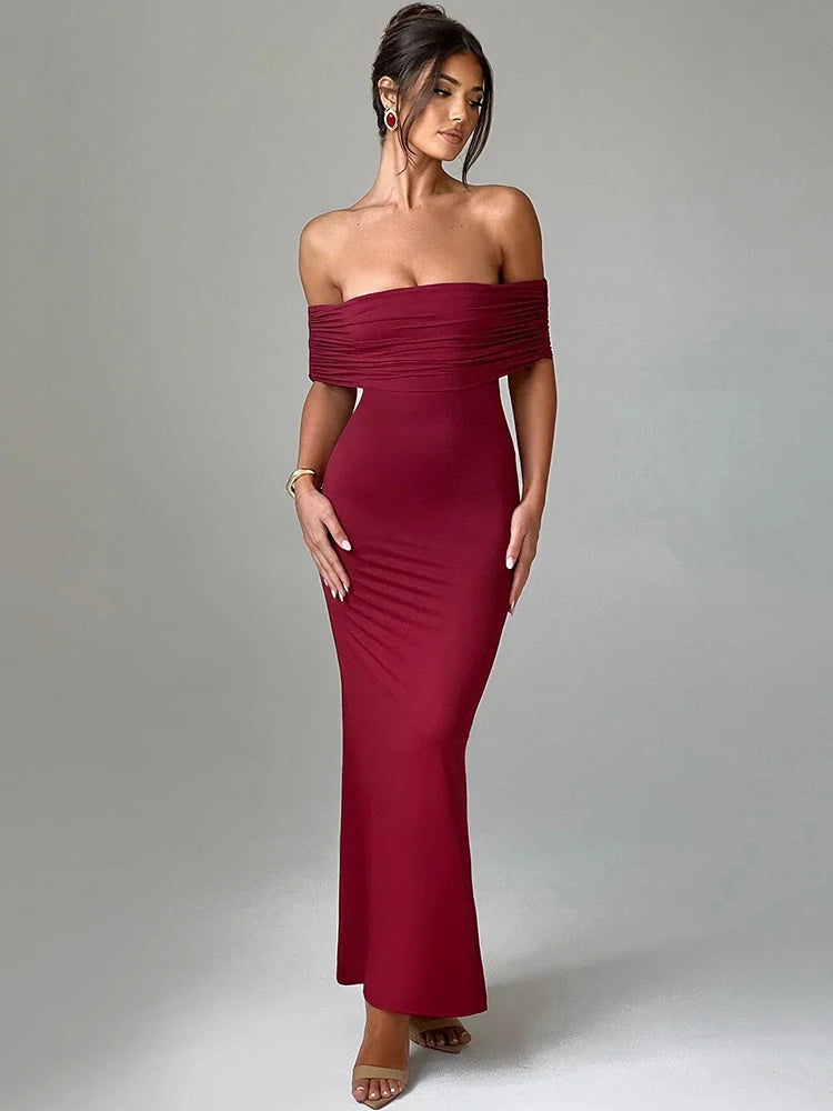 Elegant Dresses- Off-Shoulder Backless Gown - Mermaid Ruched Back Evening Dress- - Chuzko Women Clothing
