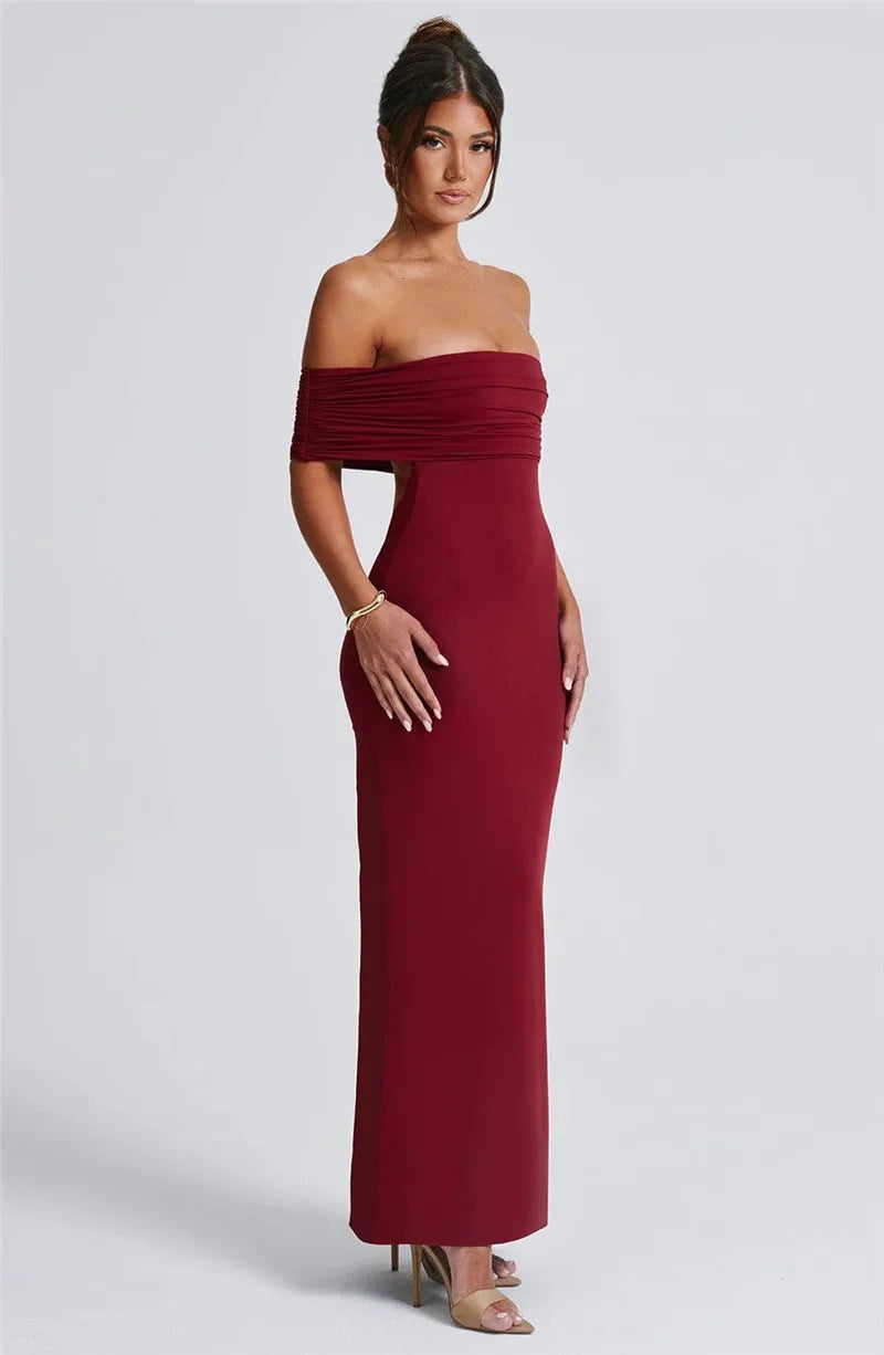 Elegant Dresses- Off-Shoulder Backless Gown - Mermaid Ruched Back Evening Dress- - Chuzko Women Clothing