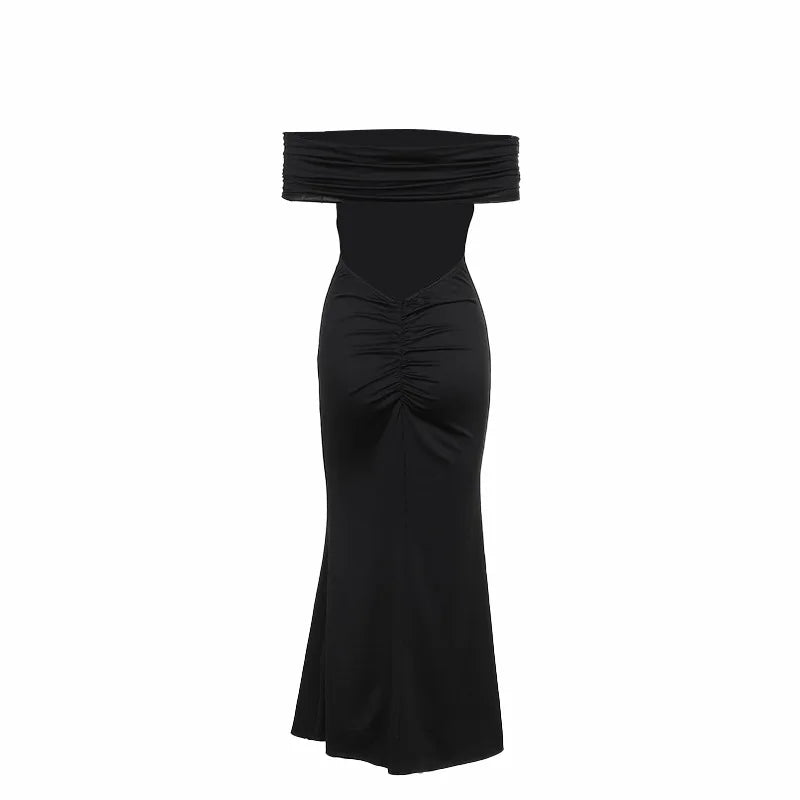 Elegant Dresses- Off-Shoulder Backless Gown - Mermaid Ruched Back Evening Dress- - Chuzko Women Clothing