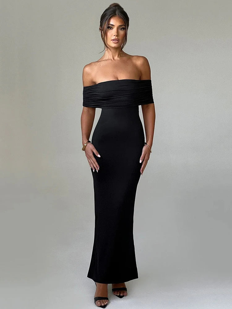 Elegant Dresses- Off-Shoulder Backless Gown - Mermaid Ruched Back Evening Dress- - Chuzko Women Clothing