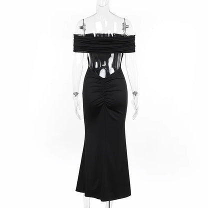 Elegant Dresses- Off-Shoulder Backless Gown - Mermaid Ruched Back Evening Dress- - Chuzko Women Clothing