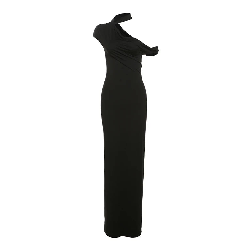 Elegant Dresses- One-Shoulder Choker Evening Dress Sheath Gown- - Chuzko Women Clothing