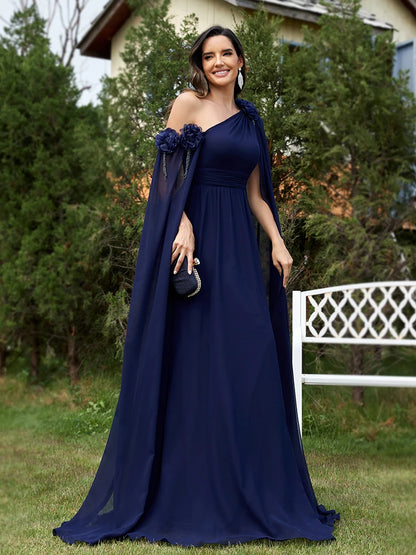 Elegant Dresses- One-Shoulder Gown for Elegant Evening - Draping Chiffon Formal Dress- - Chuzko Women Clothing