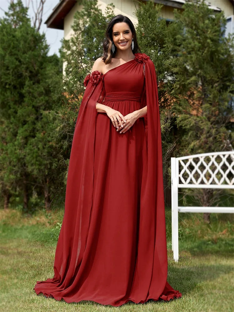 Elegant Dresses- One-Shoulder Gown for Elegant Evening - Draping Chiffon Formal Dress- - Chuzko Women Clothing