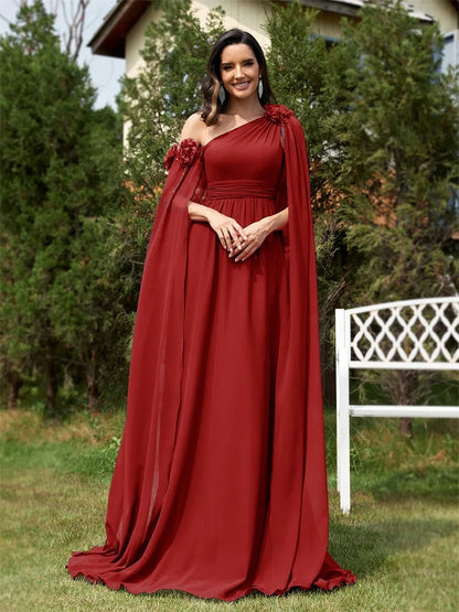 Elegant Dresses- One-Shoulder Gown for Elegant Evening - Draping Chiffon Formal Dress- - Chuzko Women Clothing